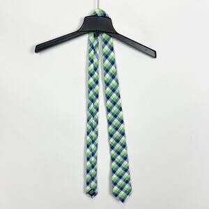 Nautica Mens Neck Tie Green Blue Plaid NWT